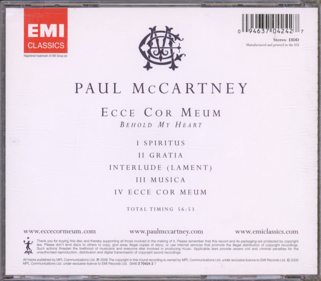 Paul McCartney - Ecce Cor Meum - Cd