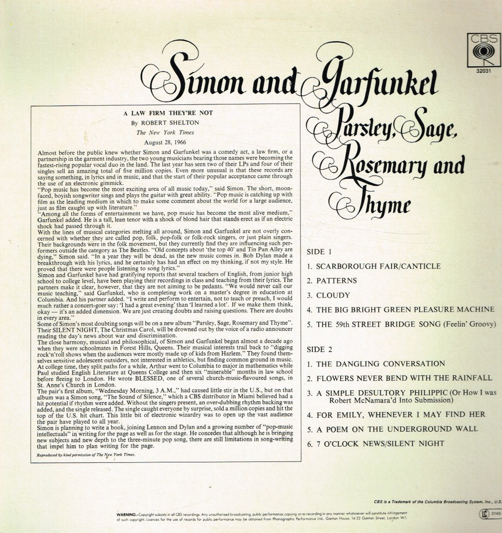 Simon And Garfunkel - Parsley Sage Rosemary And Thyme - Lp