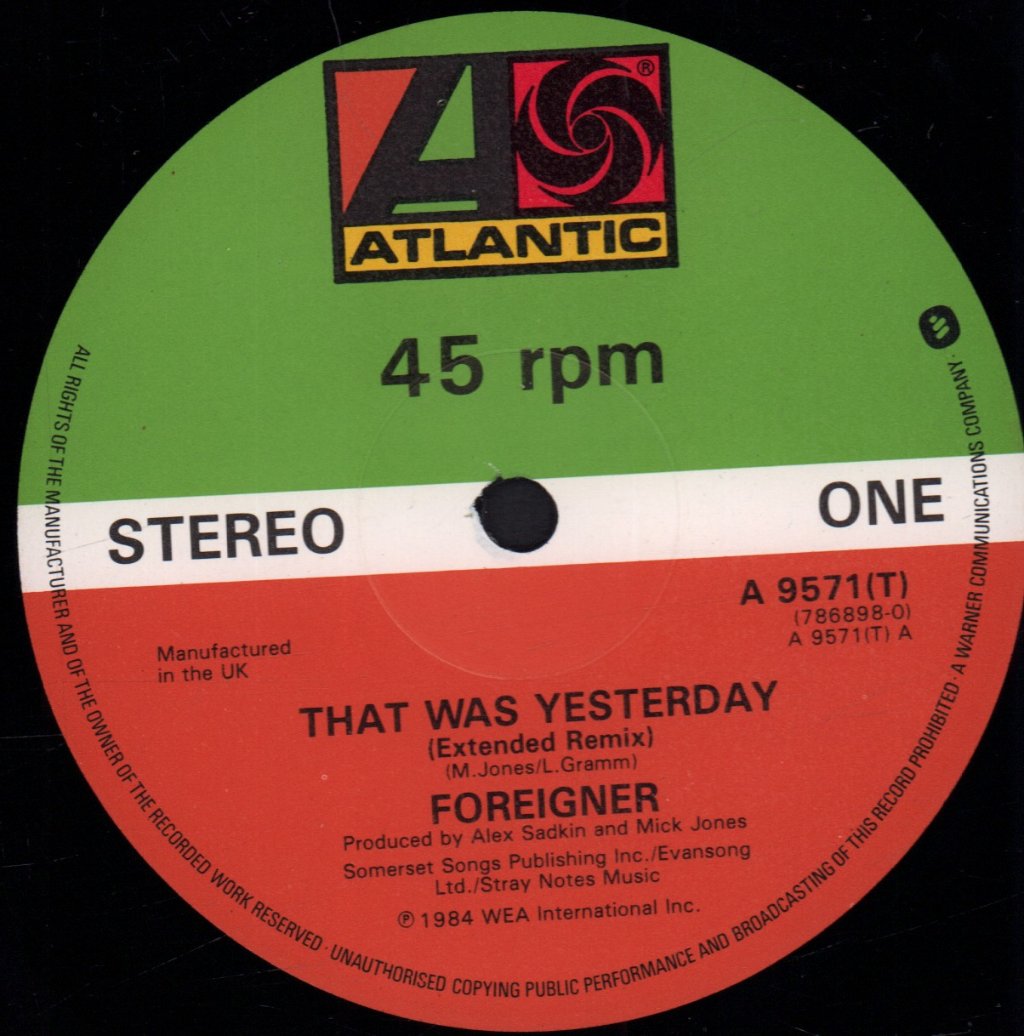 Foreigner - That Was Yesterday - 12 Inch