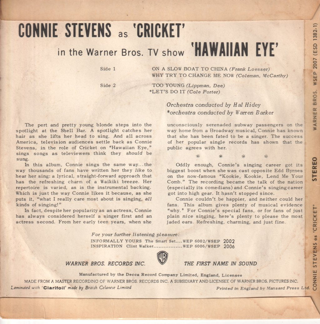 Connie Stevens - As Cricket In The Warner Bros Series Hawaiian Eye - 7 Inch