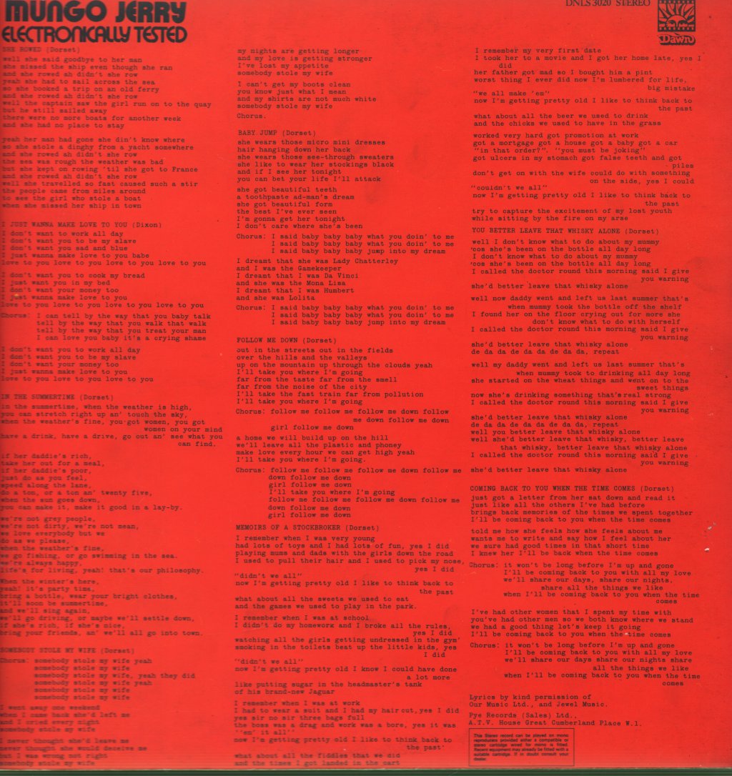 Mungo Jerry - Electronically Tested - Lp