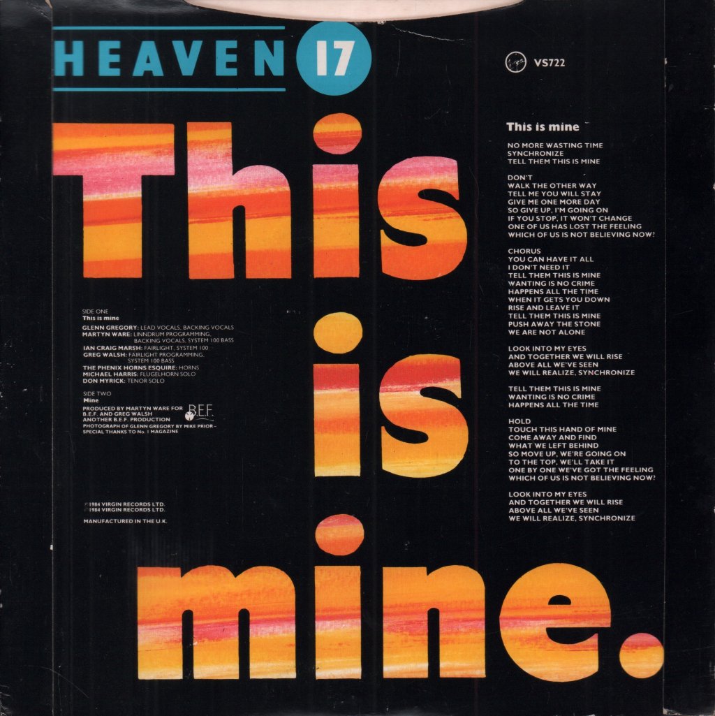 Heaven 17 - This Is Mine - 7 Inch