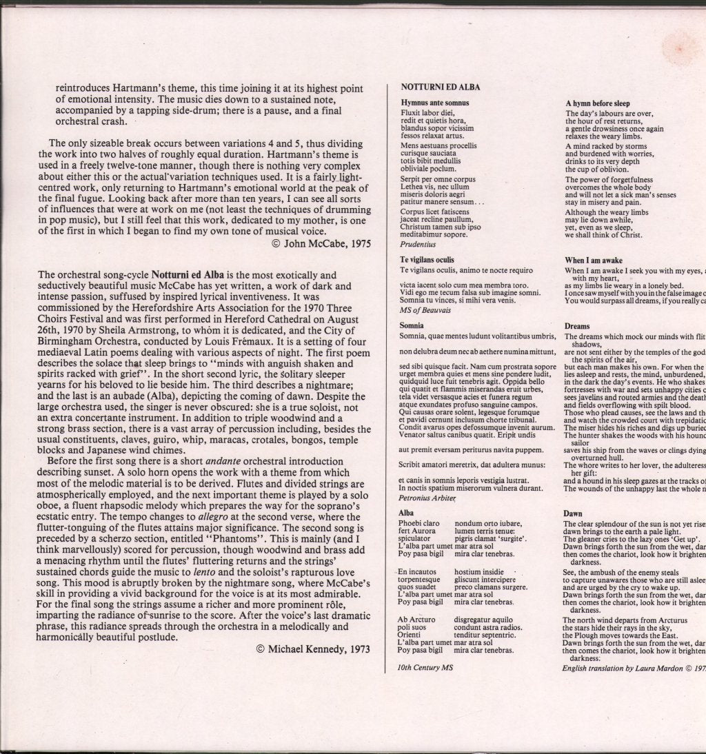 Jill Gomez / City Of Birmingham Symphony Orchestra / Louis Fremaux / James Loughran - John McCabe - Notturni Ed Alba / Chagall Windows - Lp