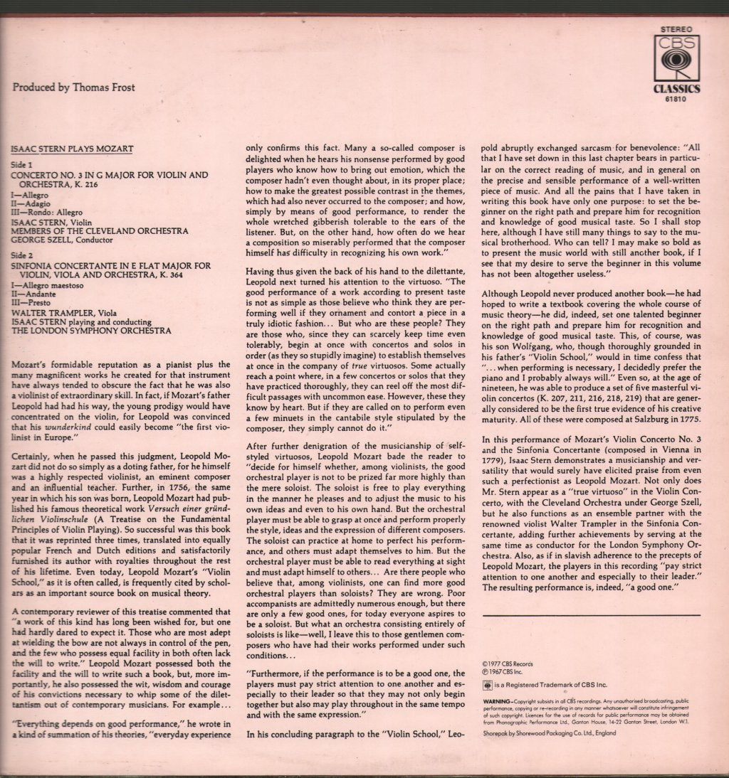 Isaac Stern - Issac Stern Plays Mozart - Lp