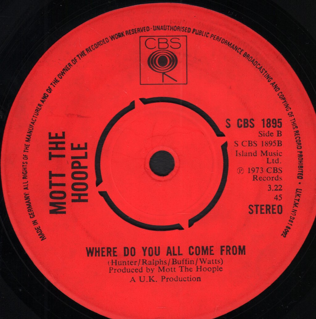 Mott The Hoople - Roll Away The Stone - 7 Inch