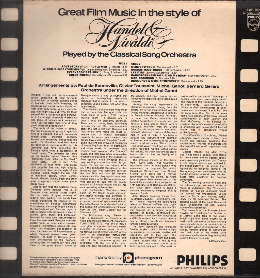 Classical Song Orchestra - Great Film Music In The Style of Handel and Vivaldi - Lp