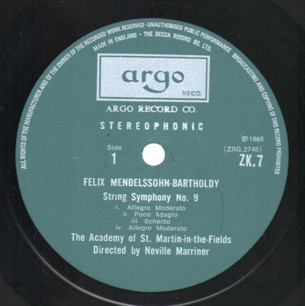 Neville Marriner / Academy Of St. Martin In The Fields - Mendelssohn String Symphonies Nos. 9, 10 & 12 - Lp