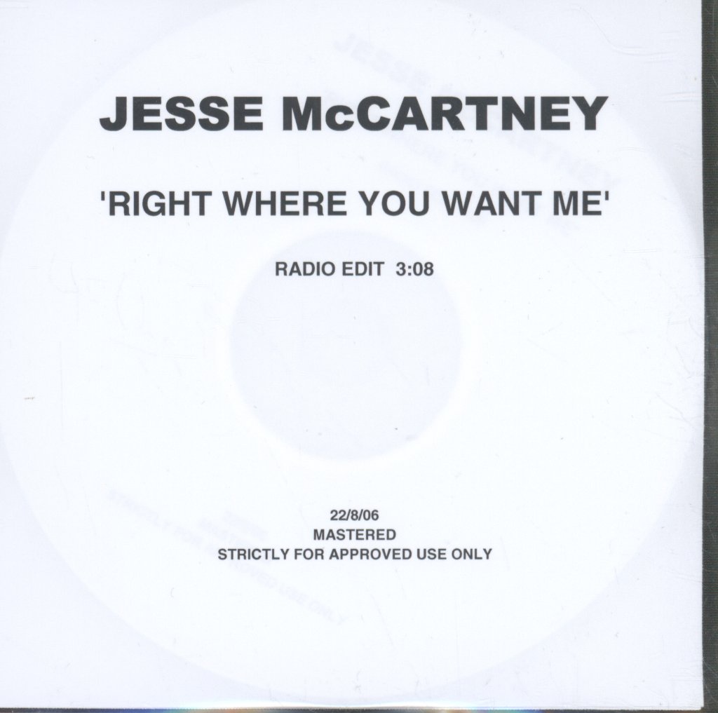 Jesse Mccartney - 'Right Where You Want Me' (Radio Edit) - Cdr