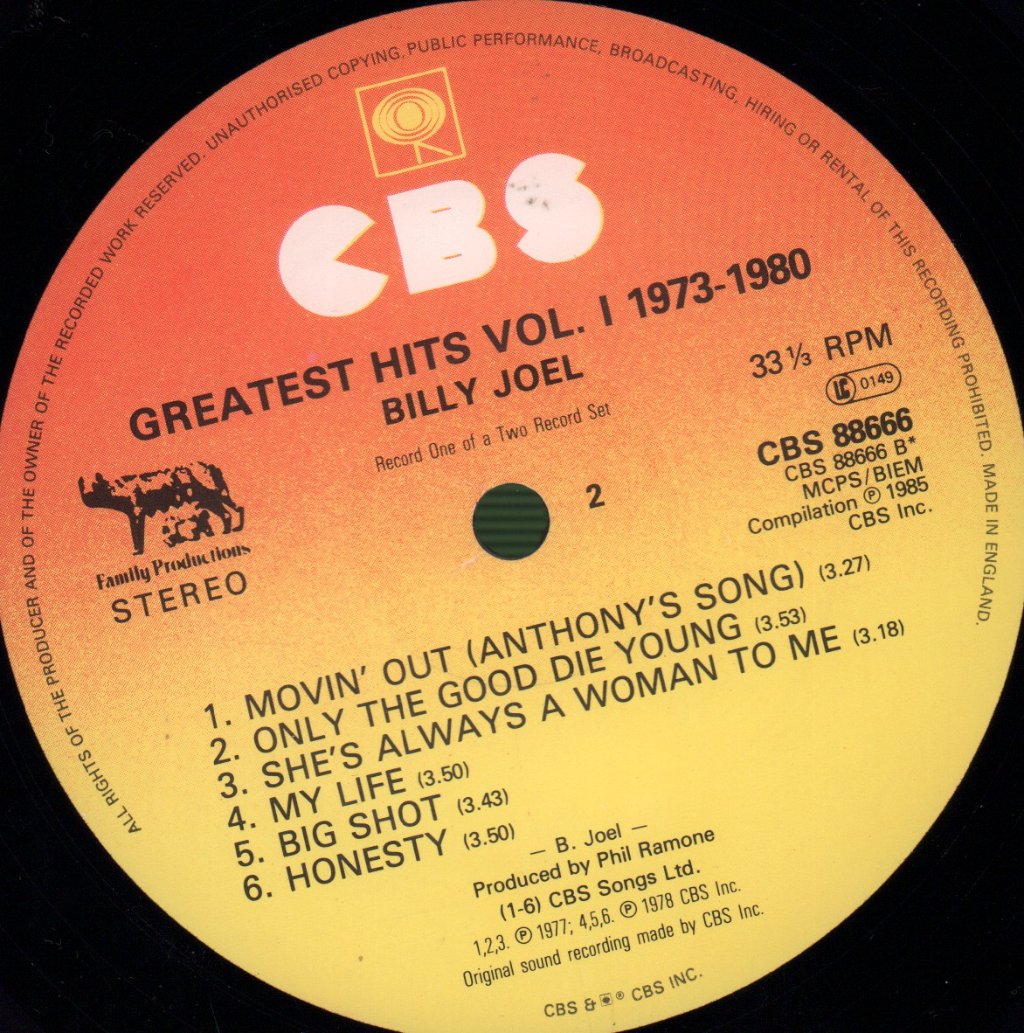 Billy Joel - Greatest Hits Volume 1 And Volume 2 - Double Lp