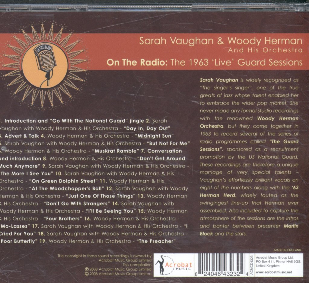 Sarah Vaughan & Woody Herman And His Orchestra - On The Radio: The 1963 'Live' Guard Sessions - Cd