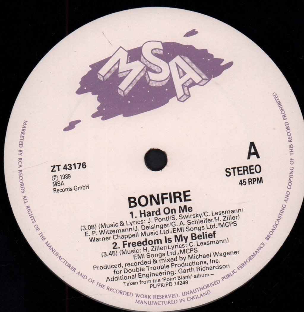 Bonfire - Hard On Me - 12 Inch