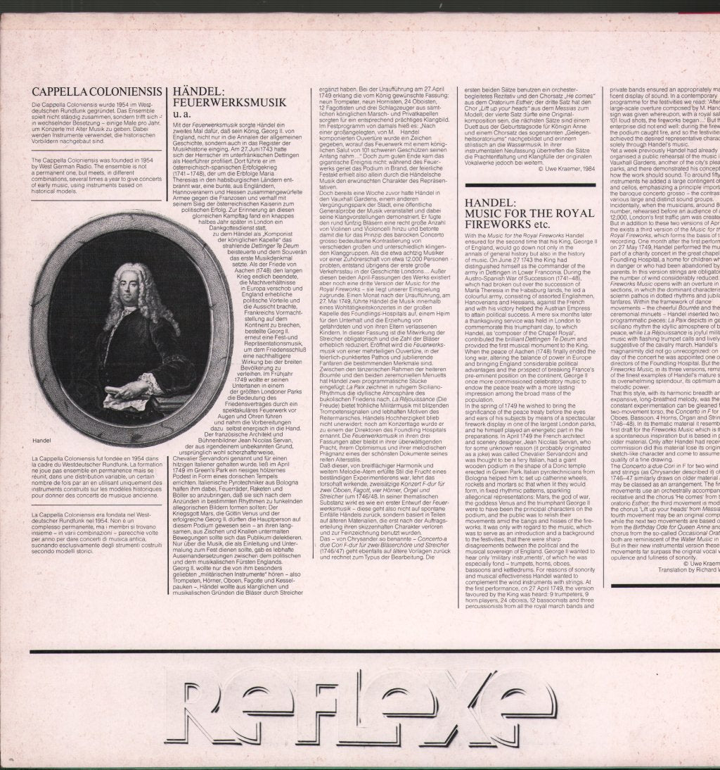 Cappella Coloniensis / Hans-Martin Linde - Handel - Music For The Royal Fireworks / Concerti A Due Cori In F / Concerto In F - Lp
