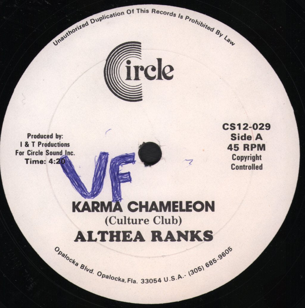 Althea Ranks / Fatman Riddim Section - Karma Chameleon / Karma Dub - 12 Inch
