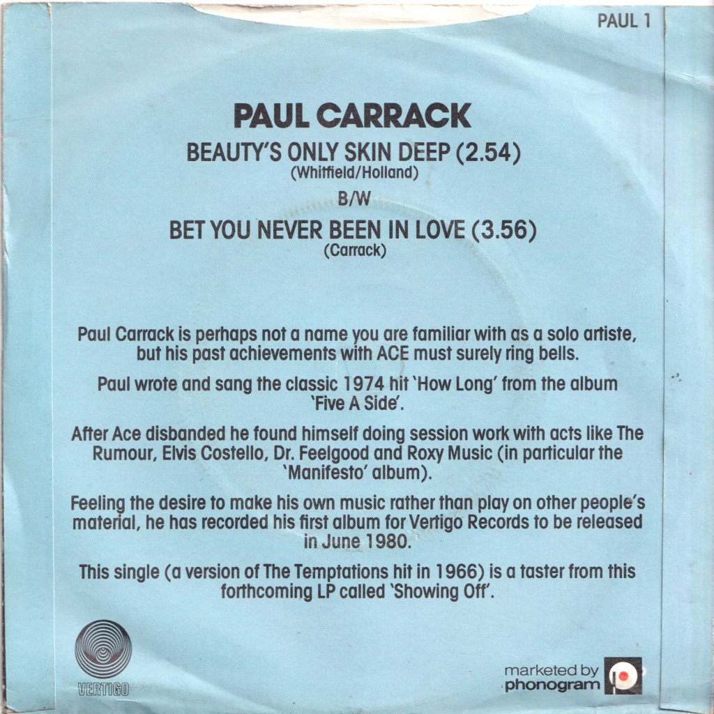 Paul Carrack - Beauty's Only Skin Deep - 7 Inch