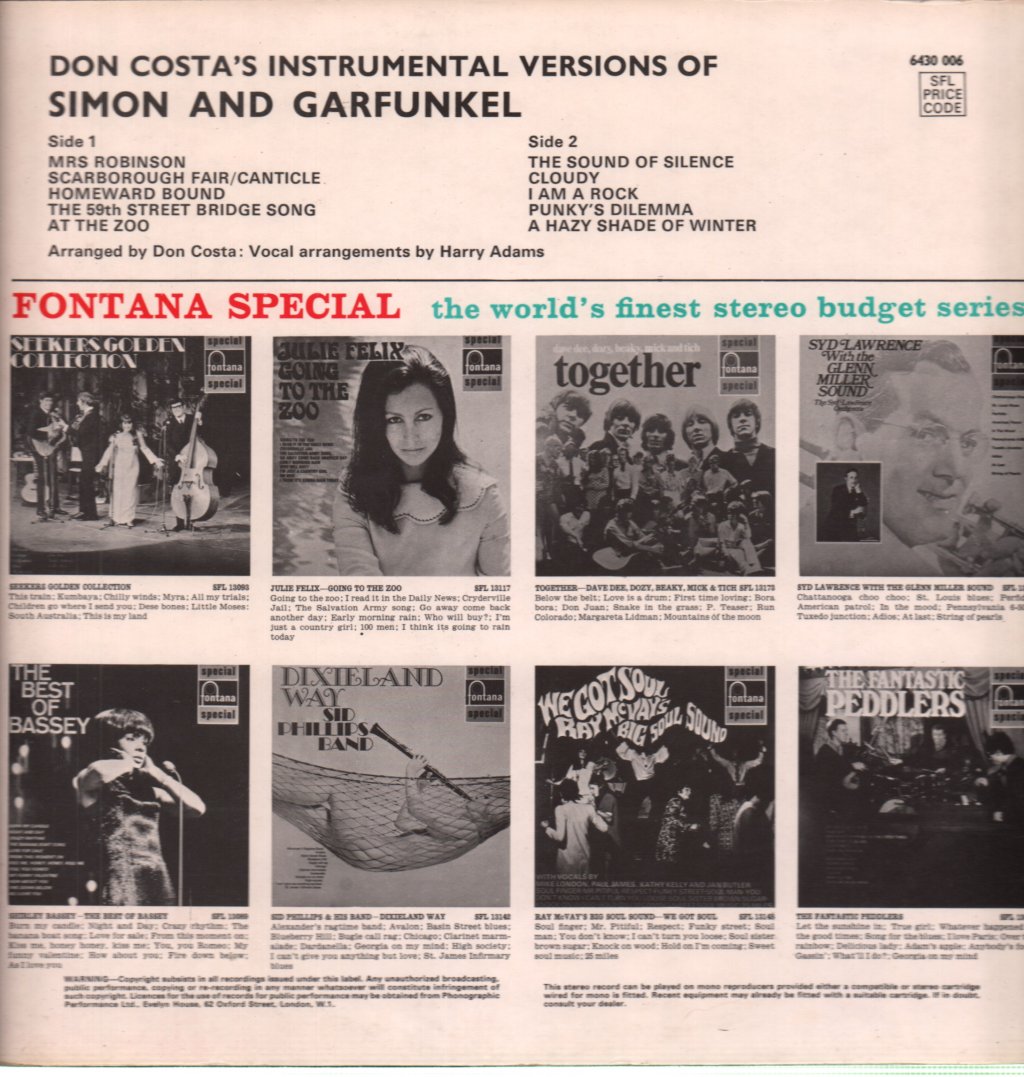 Don Costa - Instrumental Versions Of Simon And Garfunkel - Lp