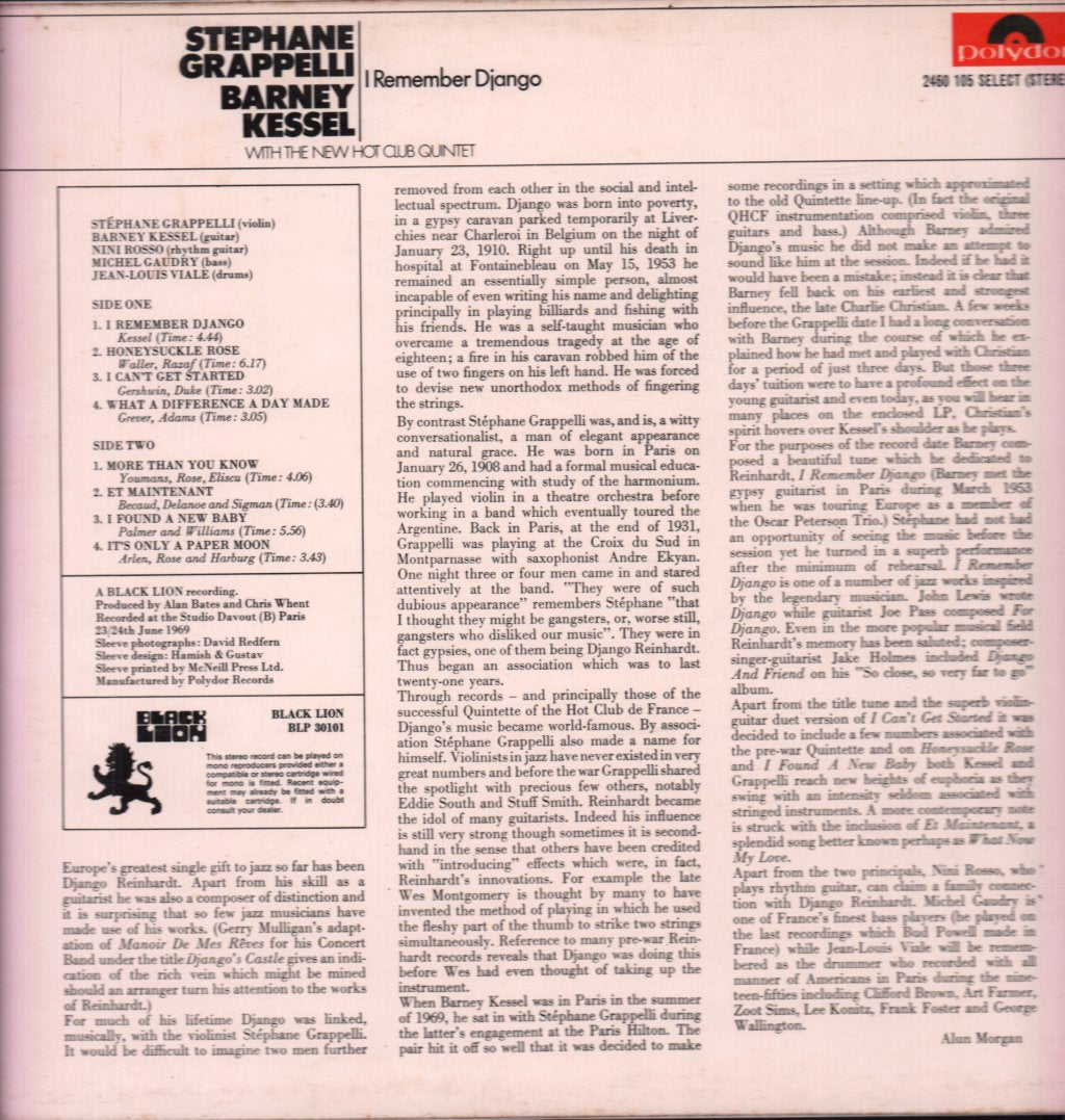 Stephane Grappelli and Barney Kessel - I Remember Django - Lp