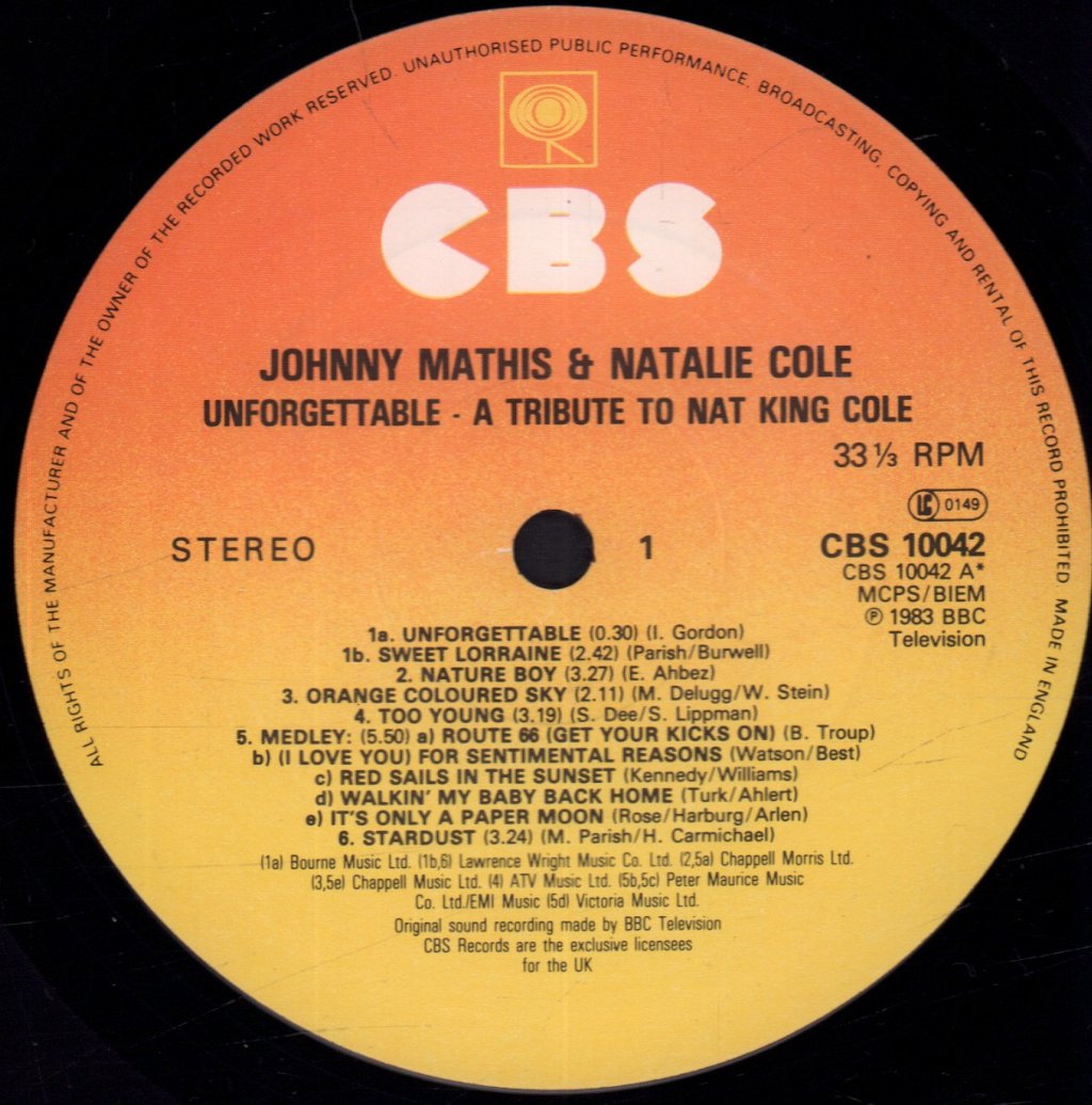 Johnny Mathis And Natalie Cole - Unforgettable A Musical Tribute To Nat King Cole - Lp