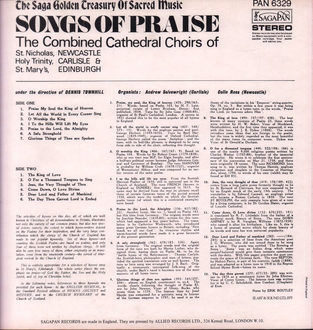 Combined Cathedral Choirs Of St. Nicholas, Newcastle, Holy Trinity, Carlisle & St. Mary's, Edinburgh - Songs Of Praise - Lp