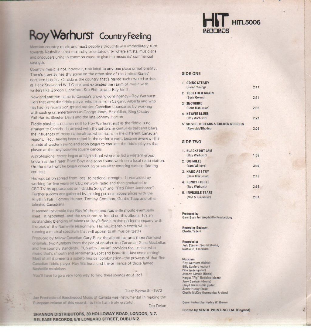 Roy Warhurst - Country Feelin' - Lp