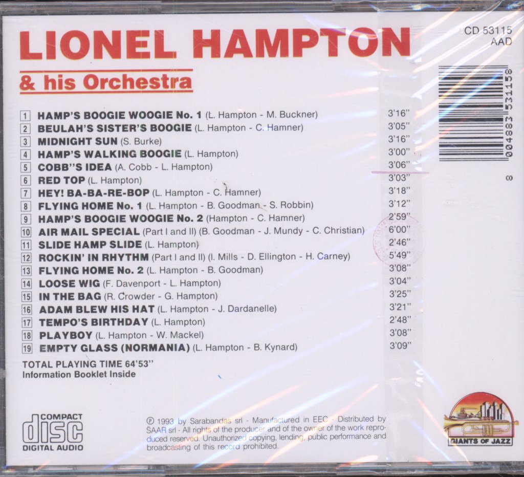 Lionel Hampton And His Orchestra - Lionel Hampton & His Orchestra - Cd