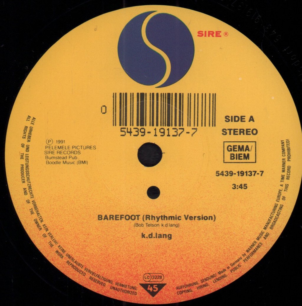 K.D. Lang - Barefoot - 7 Inch