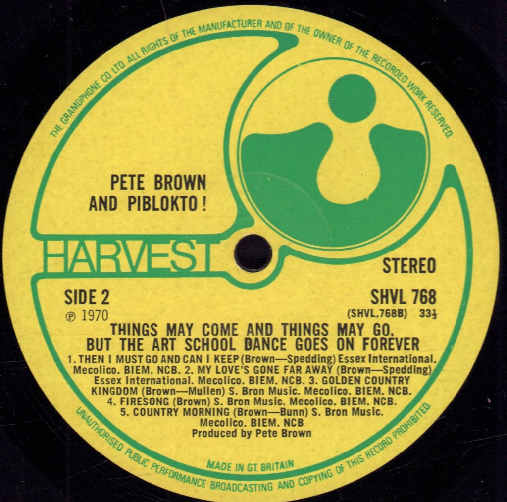 Pete Brown And Piblokto - Art School Dance Goes On For Ever - Lp