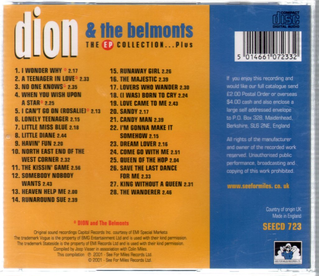 Dion & The Belmonts - EP Collection... Plus - Cd