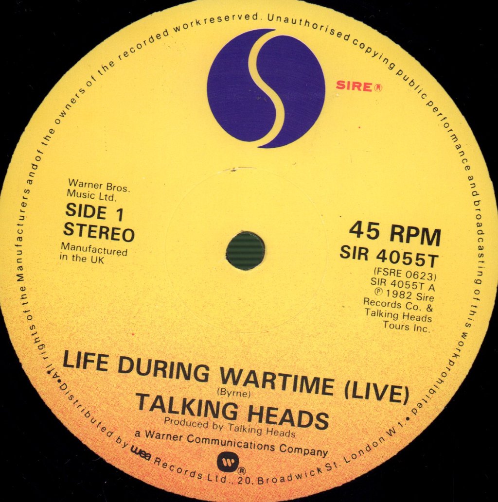 Talking Heads - Life During Wartime (Live) - 12 Inch