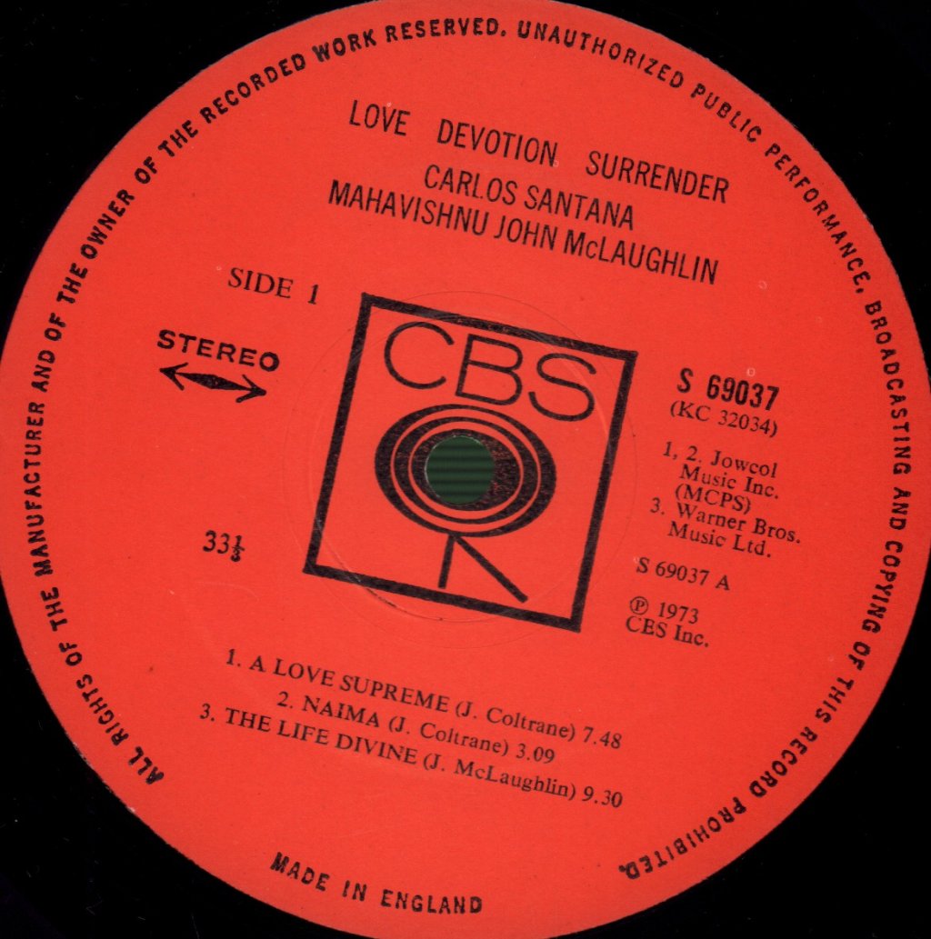 Carlos Santana And Mahavishnu John McLaughlin - Love Devotion Surrender - Lp