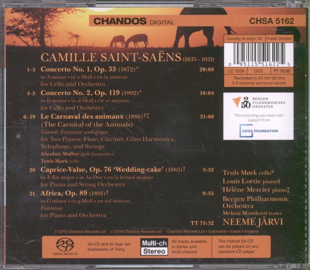 Bergen Filharmoniske Orkester, Neeme Järvi - Saint-Saëns - Cello Concertos Nos 1 And 2 · The Carnival Of The Animals · Africa · Wedding-cake - Cd