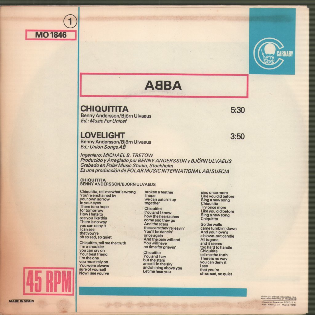 ABBA - Chiquitita - 7 Inch