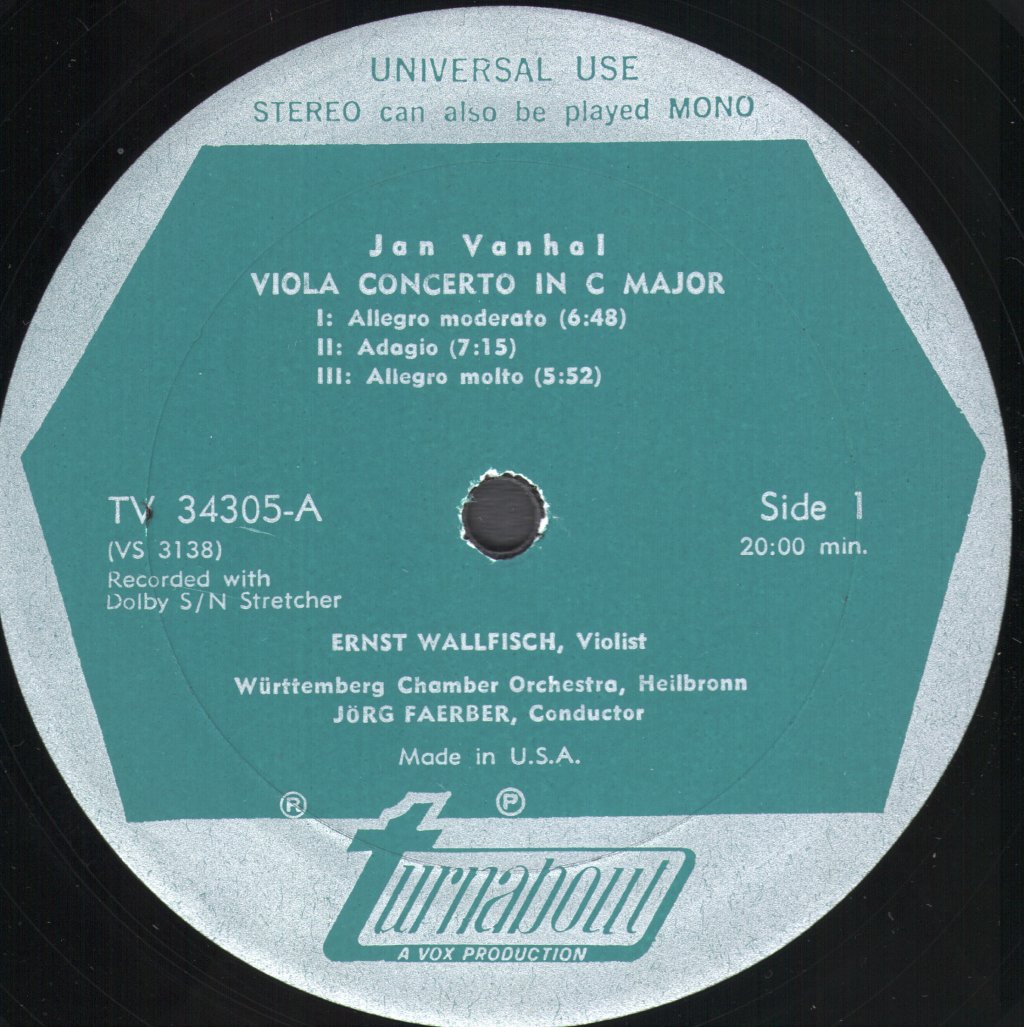 Ernst Wallfisch / Lory Wallfisch / Württemberg Chamber Orchestra, Heilbronn / Jörg Faerber - Music In Prague - Vanhal - Viola Concerto / Benda - Harpsichord Concerto - Lp