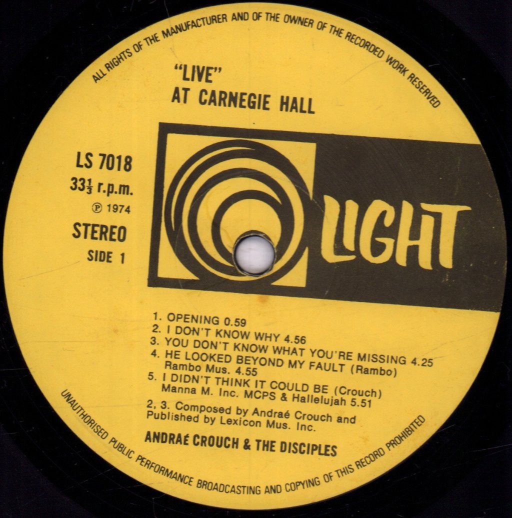 Andrae Crouch And The Disciples - Live At The Carnegie Hall - Lp