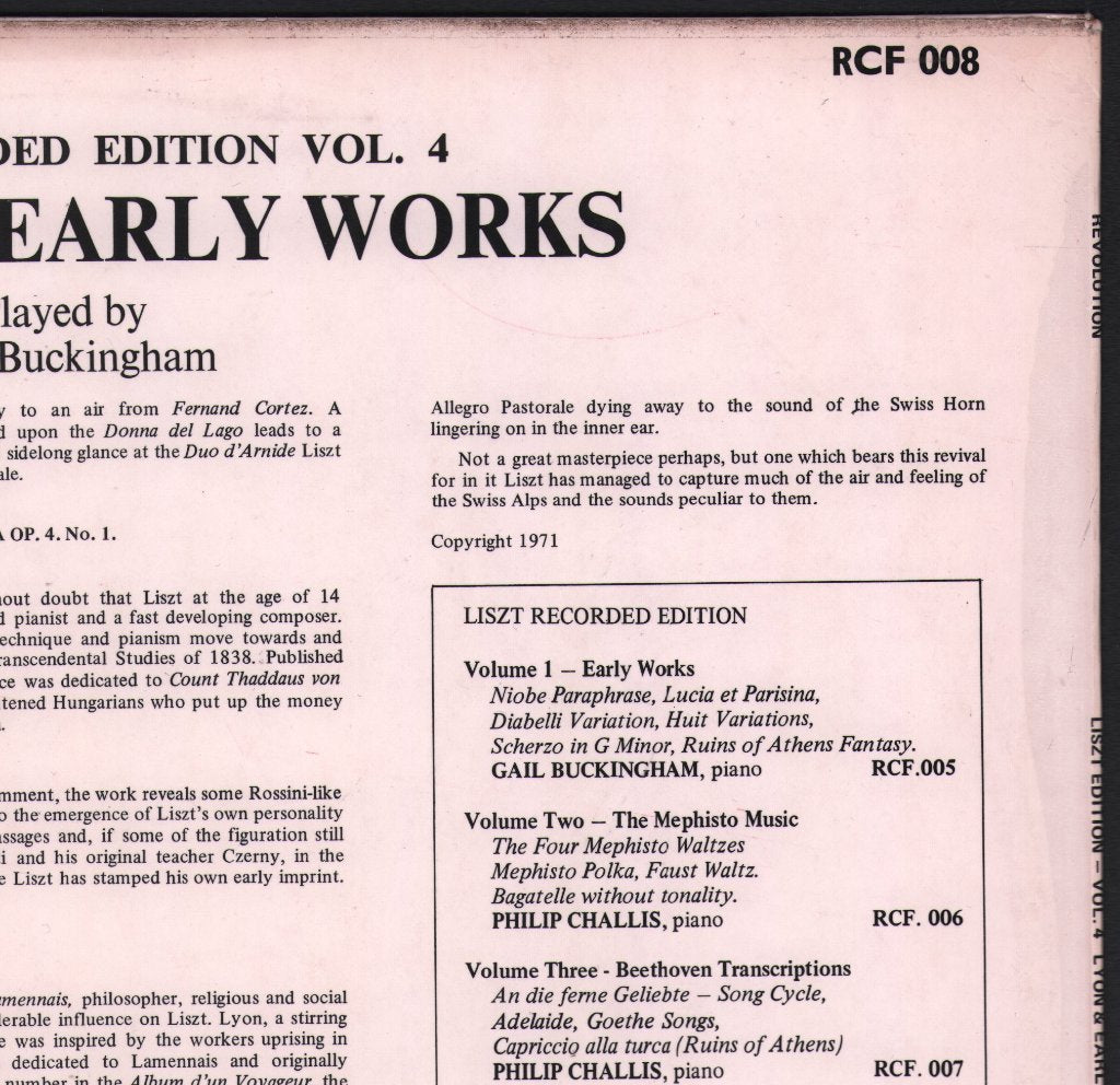 Gail Buckingham - Liszt - Early Works Volume 4 - Lp