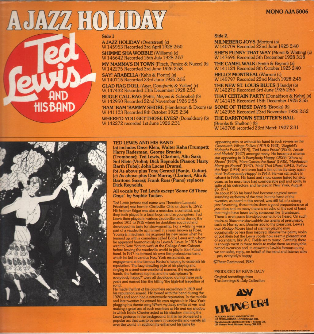 Ted Lewis And His Band - A Jazz Holiday - Lp