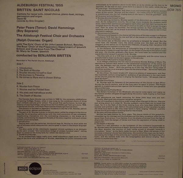 aldeburgh festival choir and orchestra - britten Saint Nicolas - Lp