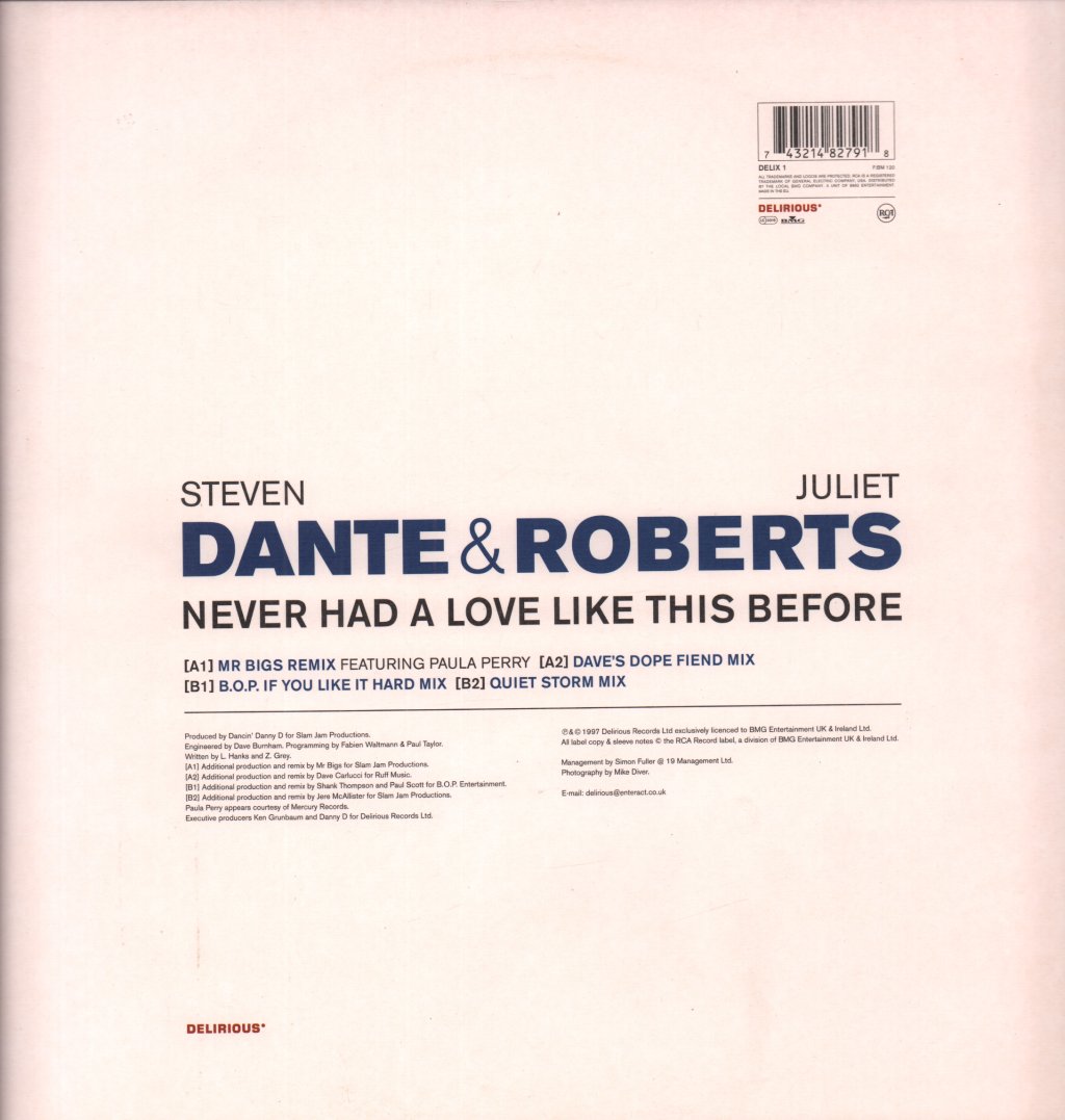 Steven Dante And Juliet Roberts - Never Had A Love Like This Before - 12 Inch