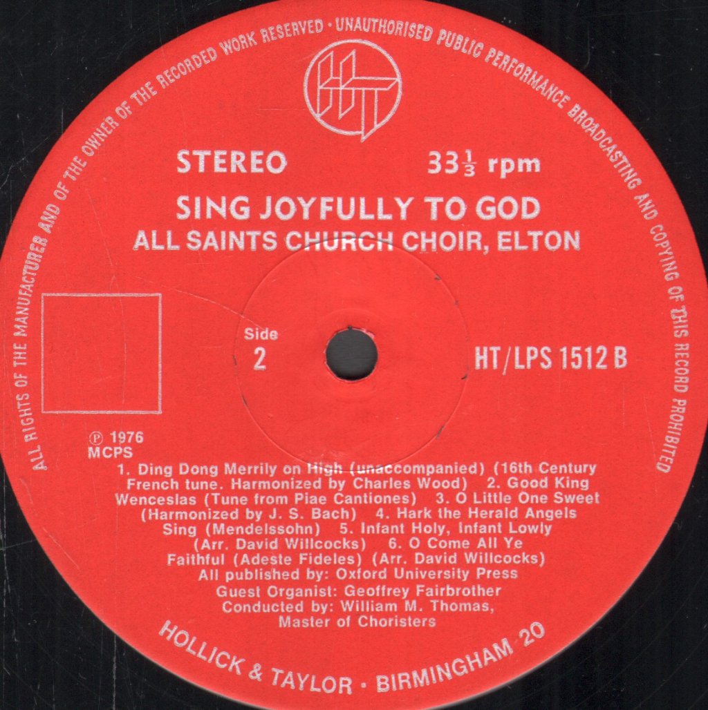 All Saints Church Choir, Elton, Bury - Sing Joyfully To God - Lp