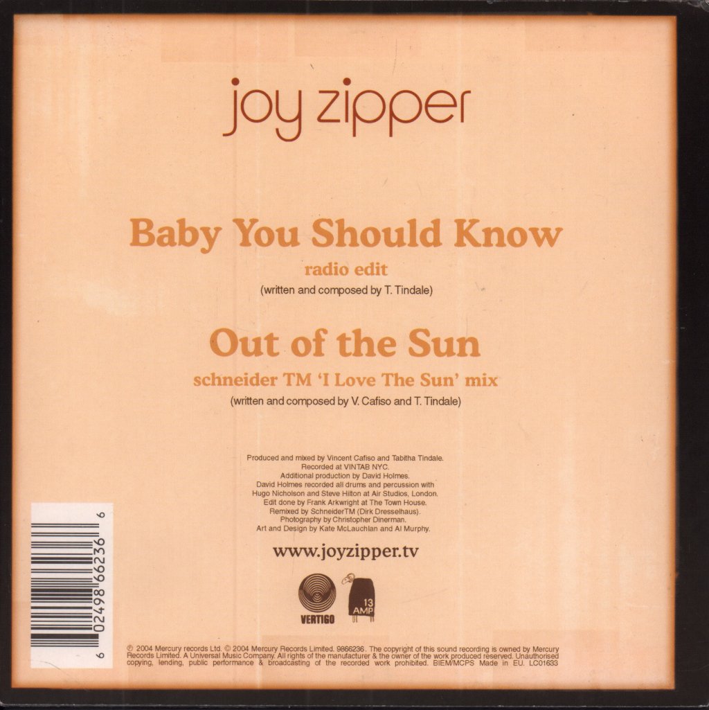 Joy Zipper - Baby You Should Know - 7 Inch
