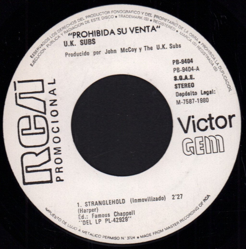 UK Subs - Stranglehold - 7 Inch