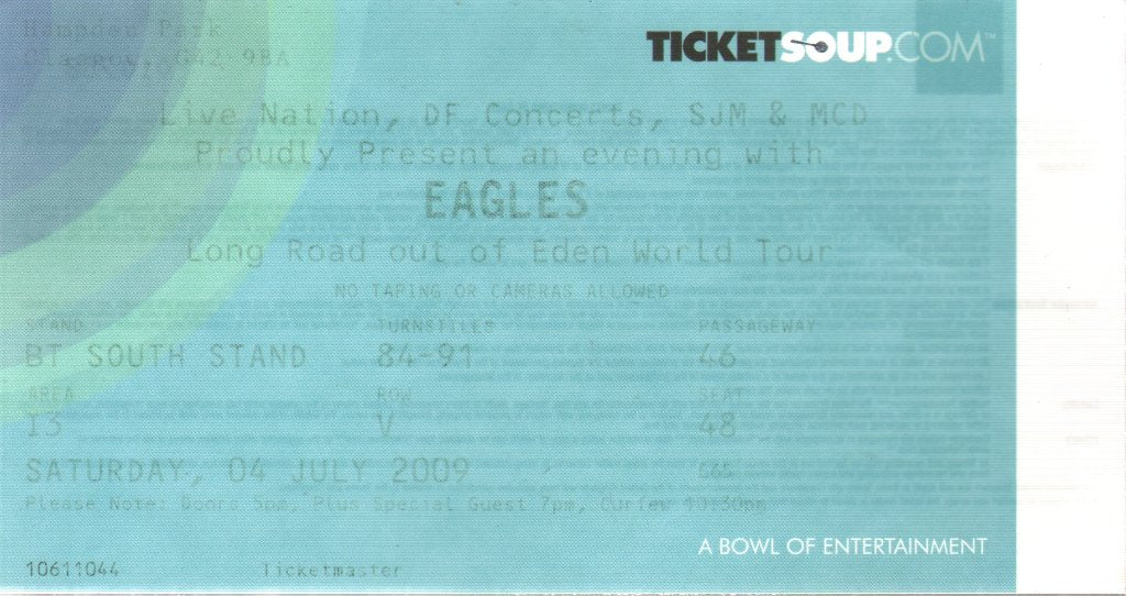 Eagles - Lonh Road Out Of Eden World Tour Hamden 04 July 2009 - Ticket