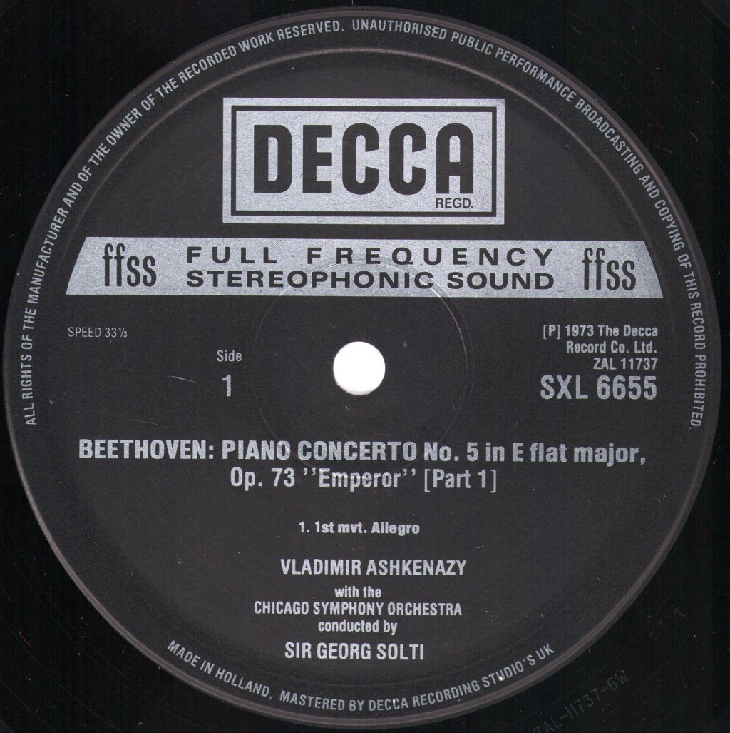 Vladimir Ashkenazy / Georg Solti / Chicago Symphony Orchestra - Beethoven - Piano Concerto No. 5 "Emperor" / Egmont Overture - Lp
