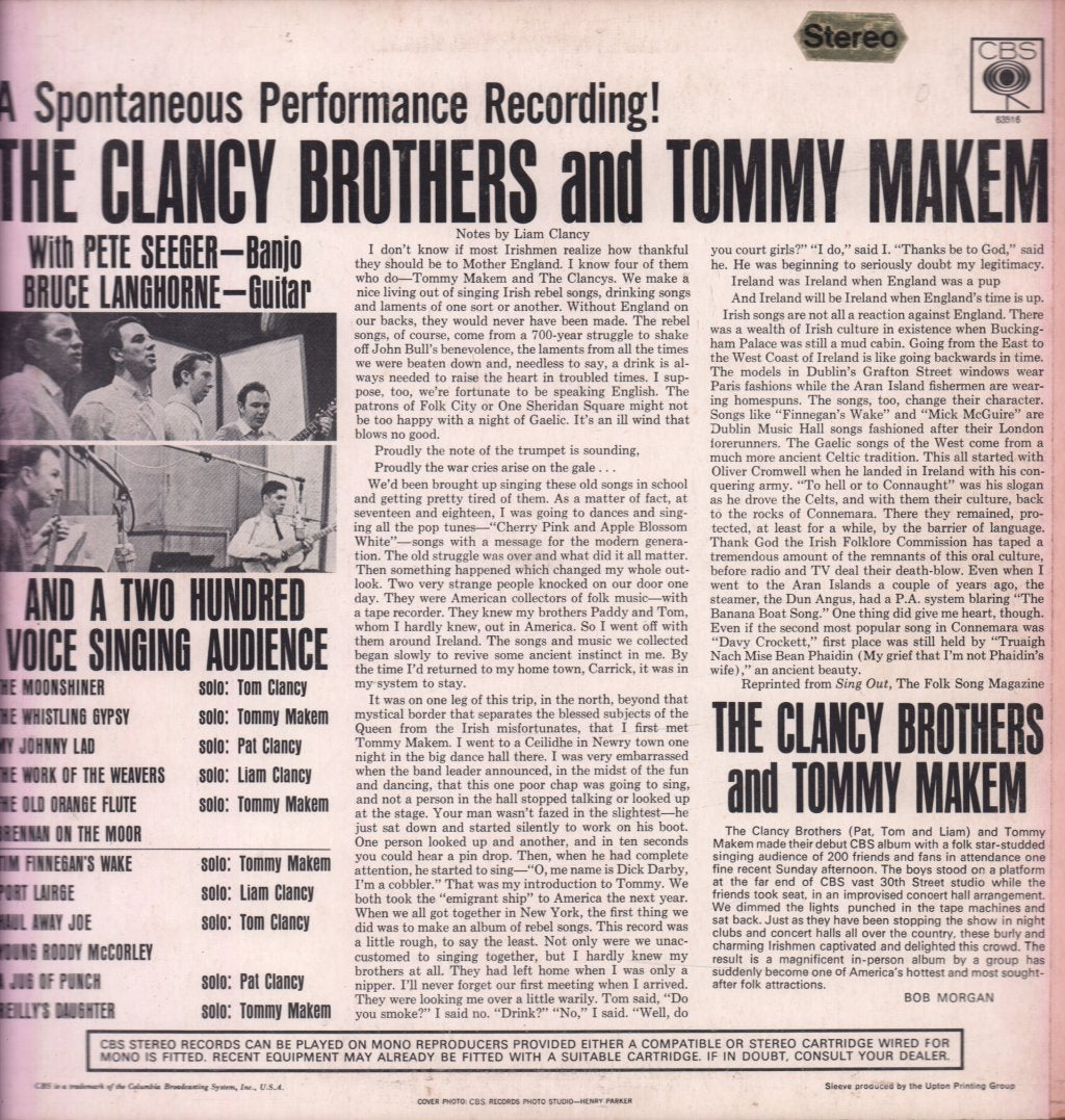 Clancy Brothers And Tommy Makem - A Spontaneous Performance - Lp