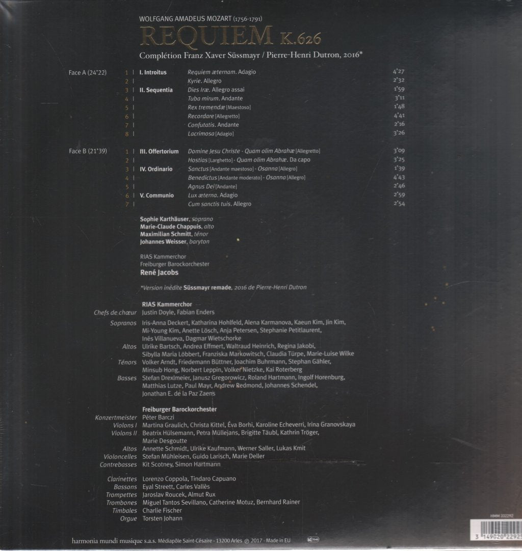 Mozart*, Sophie Karthäuser - Marie-Claude Chappuis, Maximilian Schmitt - Johannes Weisser, RIAS-Kammerchor, Freiburger Barockorchester, René Jacobs - Requiem - Lp