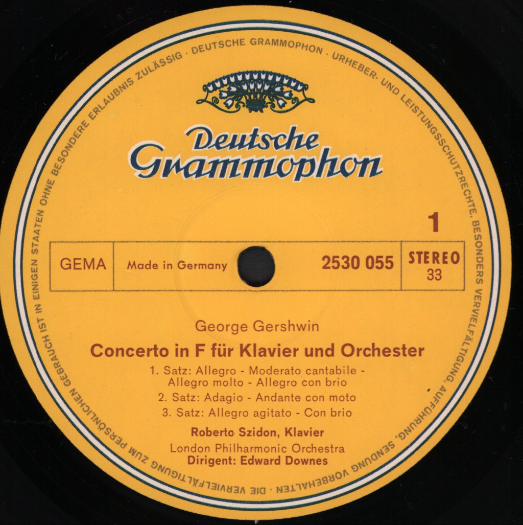 Roberto Szidon / Edward Downes / London Philharmonic Orchestra - George Gershwin - Concerto In F / Edward MacDowell - Concerto No. 2 In D Minor - Lp