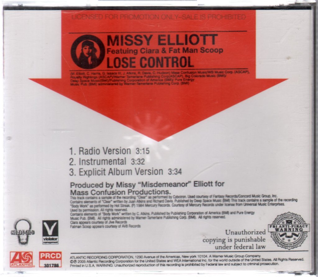 Missy Elliott Featuring Ciara And Fat Man Scoop - Lose Control - Cd