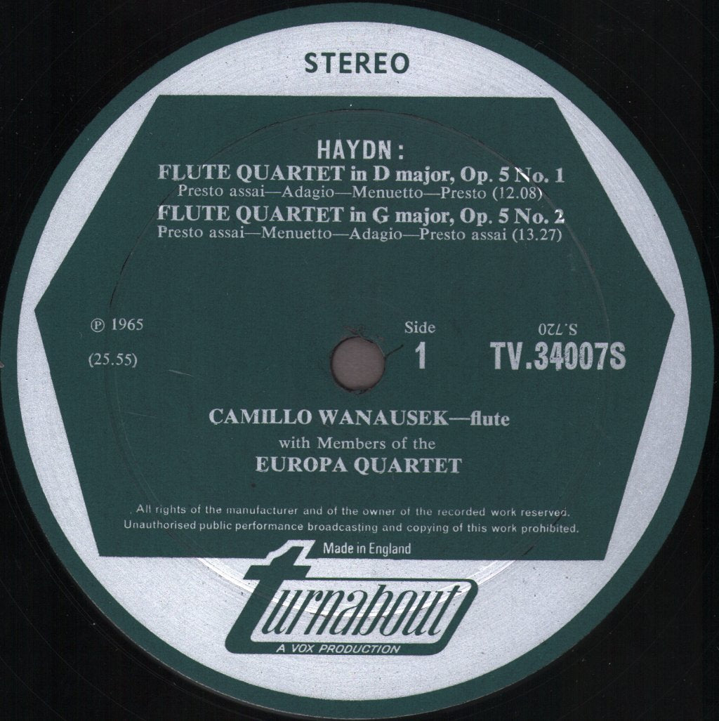 Camillo Wanausek / Members Of The Europa Quartet - Haydn - Four Flute Quartets, Op. 5 - Lp