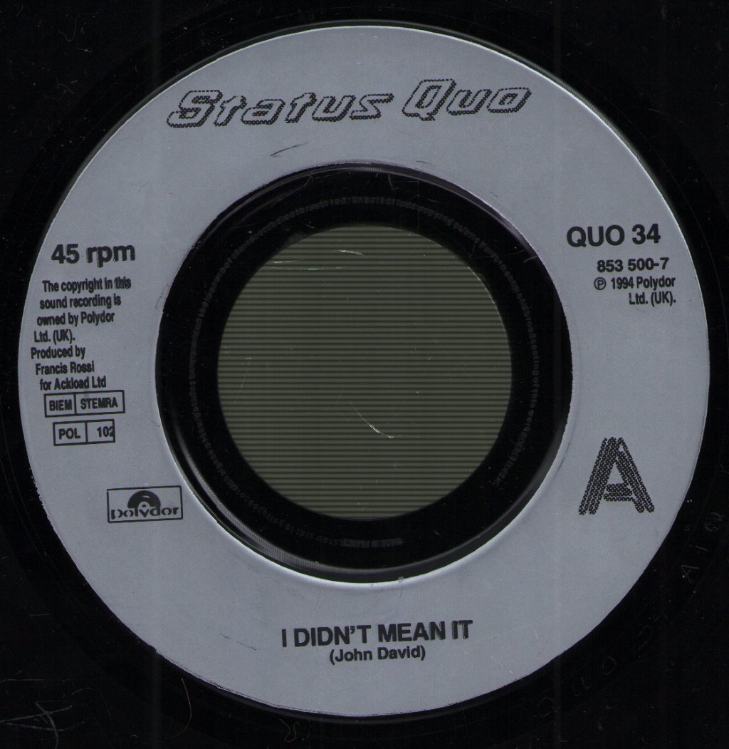 Status Quo - I Didn't Mean It - 7 Inch