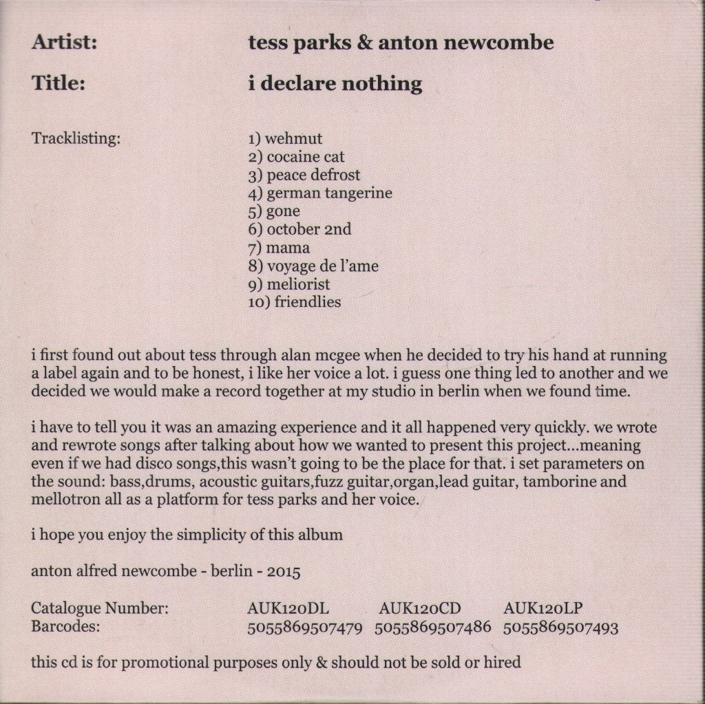 Tess Parks And Anton Newcombe - I Declare Nothing - Cd