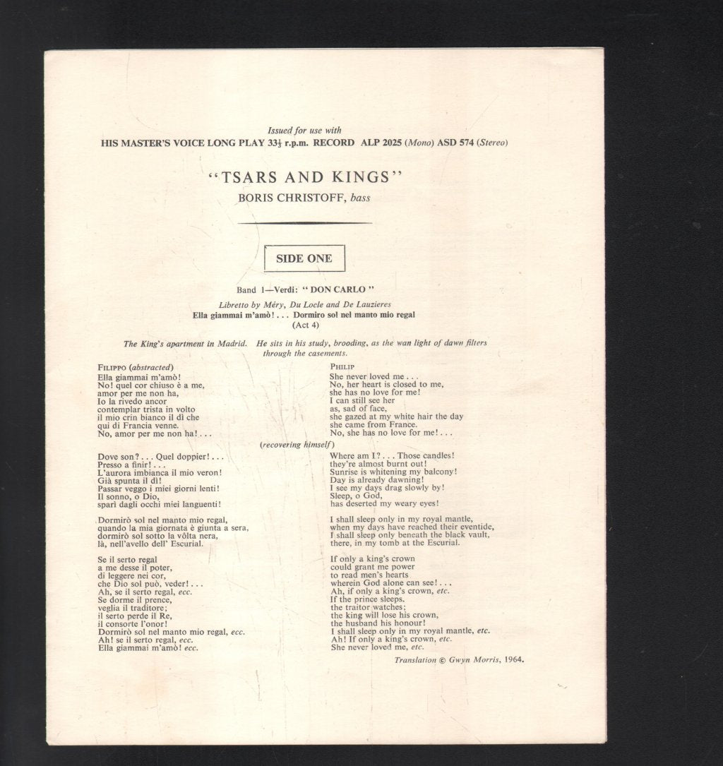 Boris Christoff - Tsars & Kings - Lp